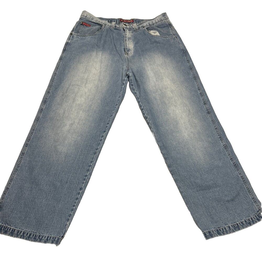 REVERB Mens Jeans Size 36x32 Baggy Y2K 5 Pocket Relaxed Zip Blue Wash Hip Hop